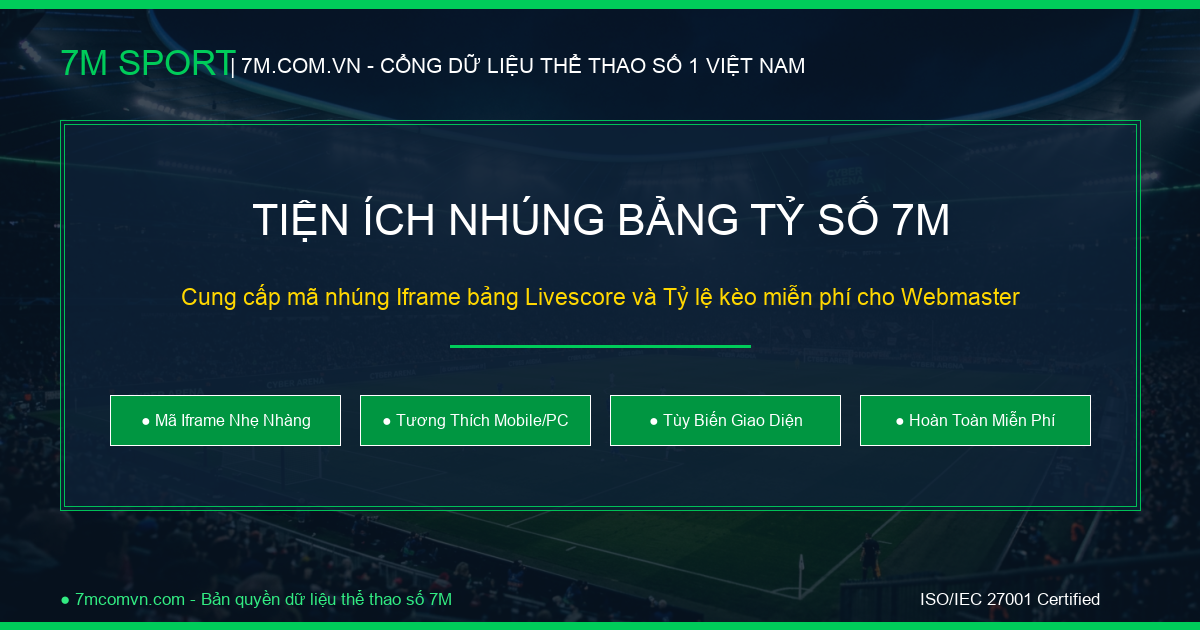 Tiện Ích Miễn Phí 7M – Cung Cấp Mã Nhúng Widget Bảng Tỷ Số Thể Thao Trực Tuyến