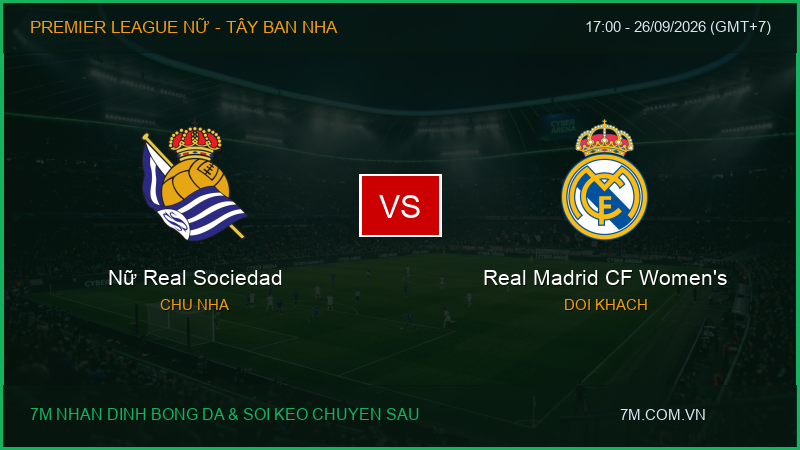 Nhận định, soi kèo Nữ Real Sociedad vs Real Madrid CF Women’s (17:00 ngày 26/09/2026): Điểm tựa sân nhà