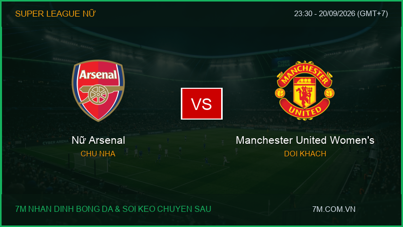 Soi kèo bóng đá Nữ Arsenal vs Manchester United Women’s, 23:30 ngày 20/09/2026 – Super League Nữ: Khẳng định đẳng cấp