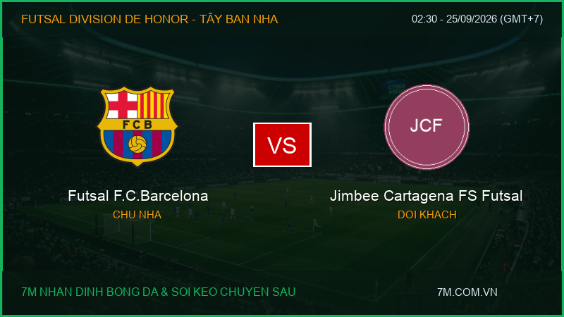 Nhận định, soi kèo Futsal F.C.Barcelona vs Jimbee Cartagena FS Futsal (02:30 ngày 25/09/2026): Điểm tựa sân nhà