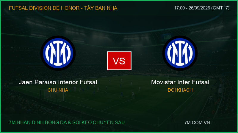 Nhận định Jaen Paraiso Interior Futsal vs Movistar Inter Futsal (17:00, 26/09/2026): Đại chiến rực lửa tại Futsal Division De Honor – Tây Ban Nha