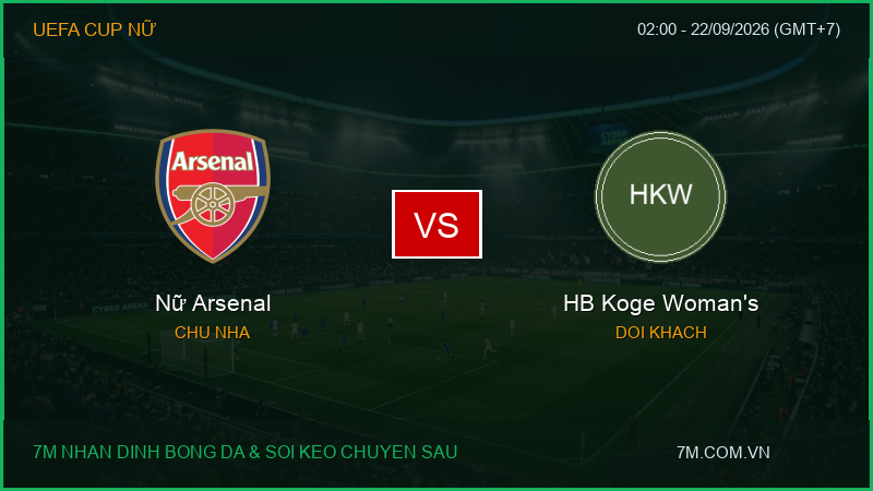 Nhận định, soi kèo Nữ Arsenal vs HB Koge Woman’s (02:00 ngày 22/09/2026): Điểm tựa sân nhà