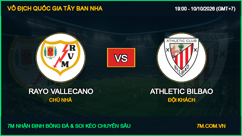 Dự đoán kèo Rayo Vallecano vs Athletic Bilbao 10/10/2026 giải Vô Địch Quốc Gia Tây Ban Nha