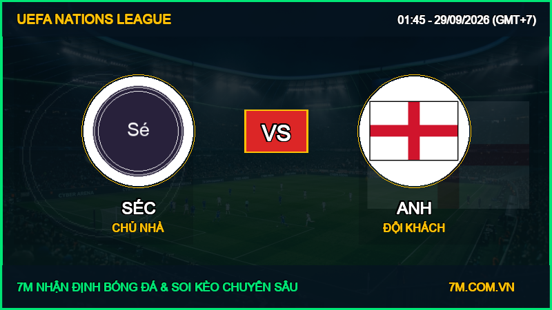 Dự đoán kèo Séc vs Anh 29/09/2026 giải UEFA Nations League