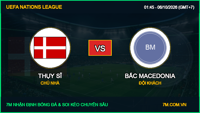 Soi kèo Thụy Sĩ vs Bắc Macedonia 06/10/2026 giải UEFA Nations League