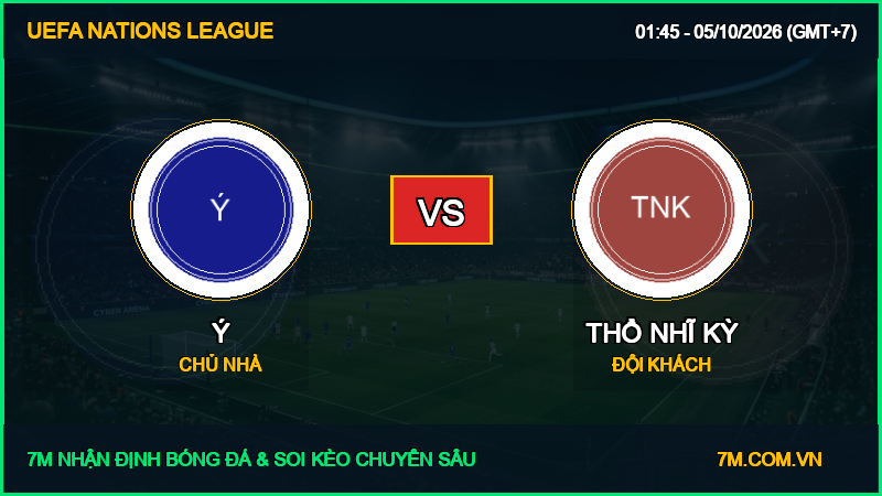 Nhận định, dự đoán kèo Ý vs Thổ Nhĩ Kỳ 05/10/2026 giải UEFA Nations League
